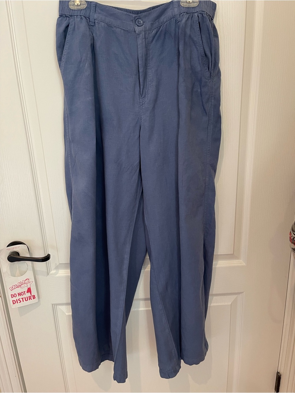 Aerie Sz Lg Women’s Wide  Leg Blue Business or Casual Linen Blend Pleated Pants.